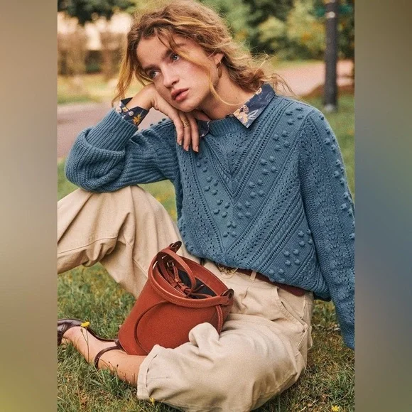 Sézane Solal Jumper / Sweater in Vintage Blue with Bobble Design - Picture 1 of 11